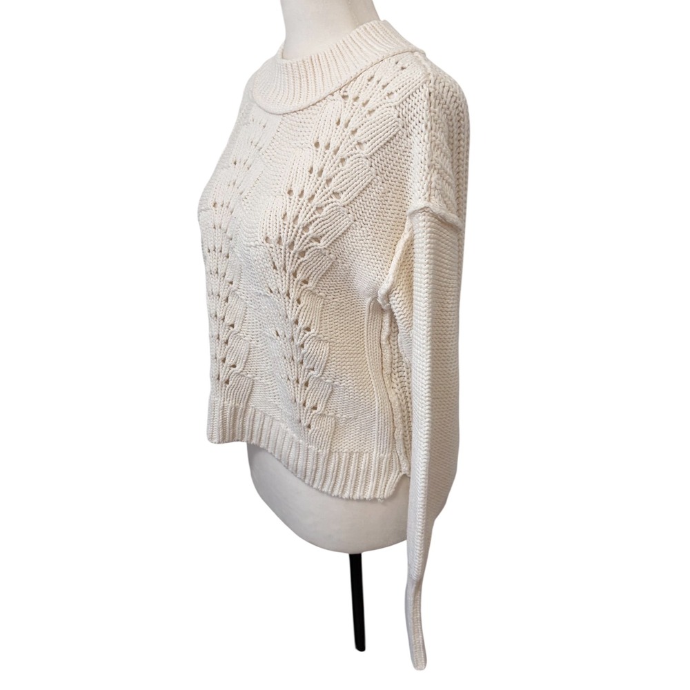 Free People Belle Song Size Small Pointelle Knit Sweater Cream Ivory Boho - Picture 7 of 10